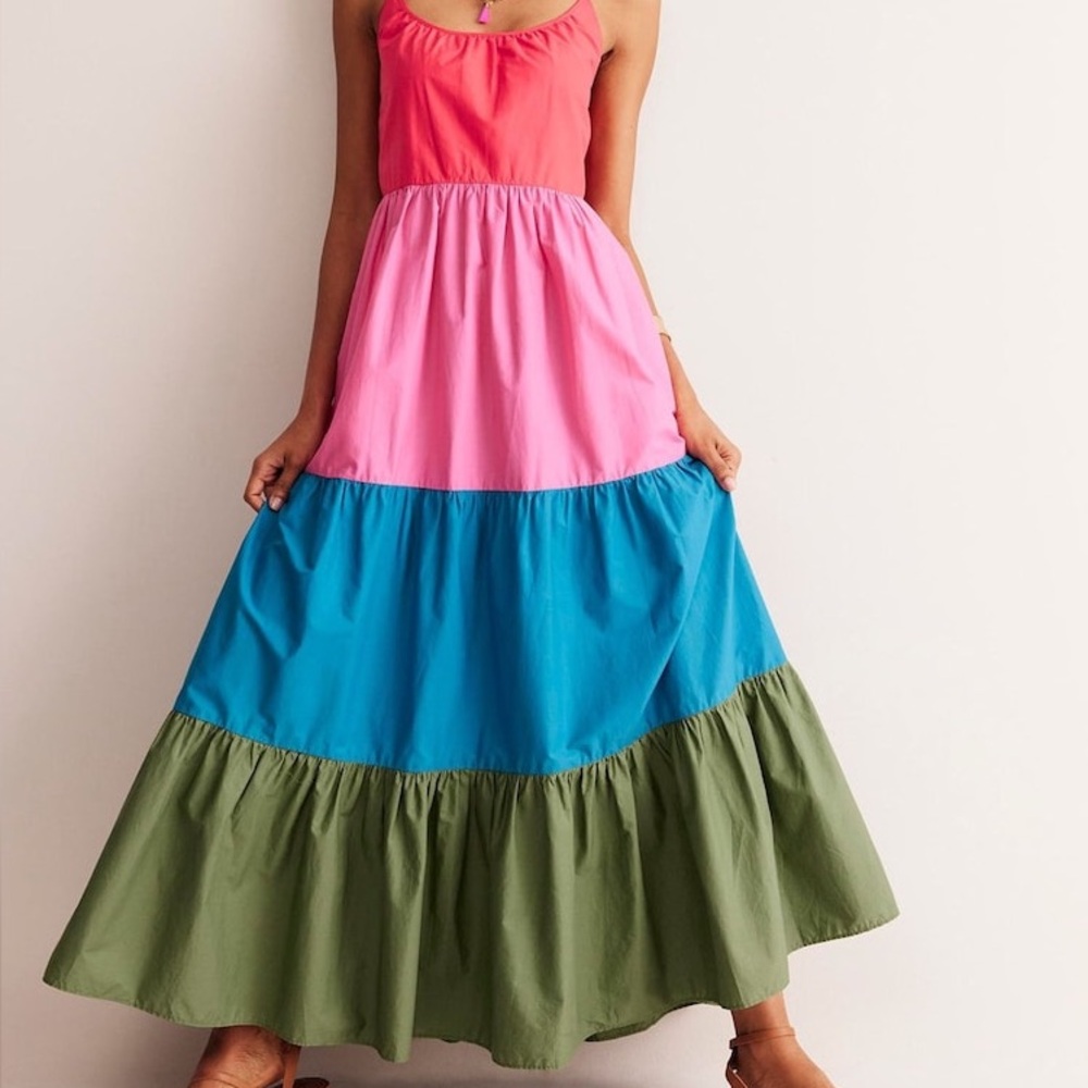 Boden Trapeze Cotton Maxi Dress Rainbow Tiered Colorblock Boho Sundress US 8 - Picture 8 of 11